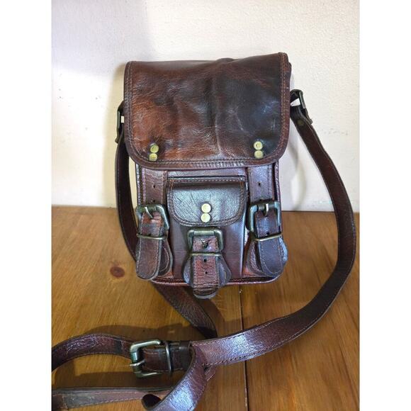Vintage Handmade Goat Leather Satchel Messenger Crossbody Bag Med in Size - Picture 1 of 10